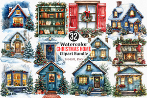 Watercolor Christmas Home Clipart, an Illustration by Canvas Craft