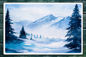 Winter Landscapes Set 2. Watercolor.