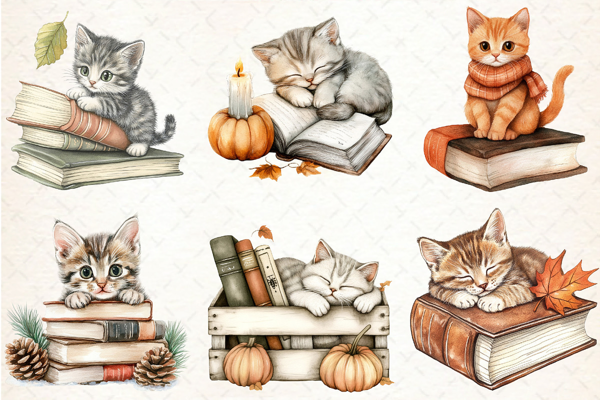 Cat and Book Fall Vibes Clipart, an Illustration by Libby Wishes (Photo 5 of 6)