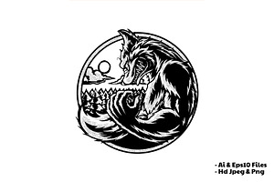 Side View Grinning Werewolf Logo