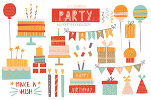 Party clipart set, an Illustration by Poppymoondesign
