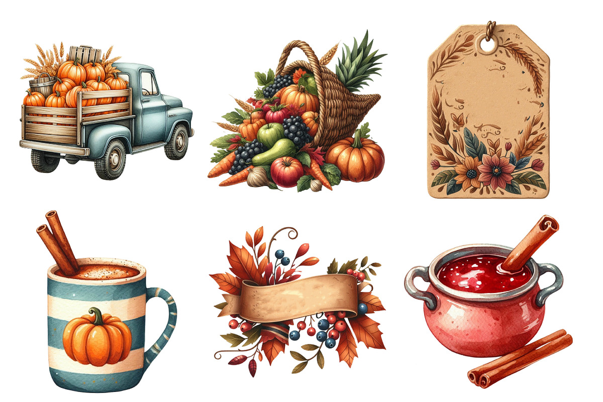 Watercolor Thankful Harvest Clipart, an Illustration by Daily.Designs (Photo 3 of 5)