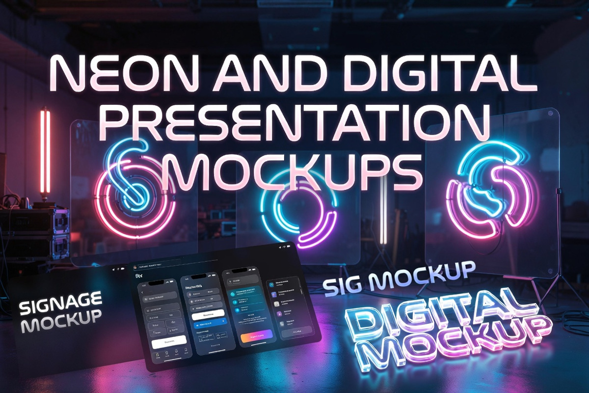 Neon Glow Digital Logo Mockup PSD, an Advertising Mockup by Dreamanart (Photo 3 of 3)