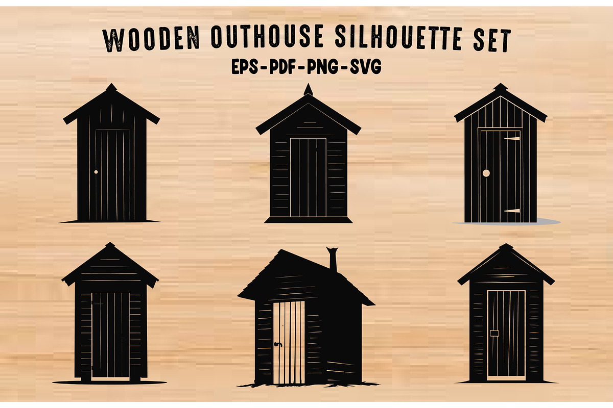 Old Wooden Toilet Silhouette Set, an Object Illustration by Gfx Expert Team (Photo 1 of 3)
