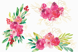 Pink & Gold Peonies Watercolor Set