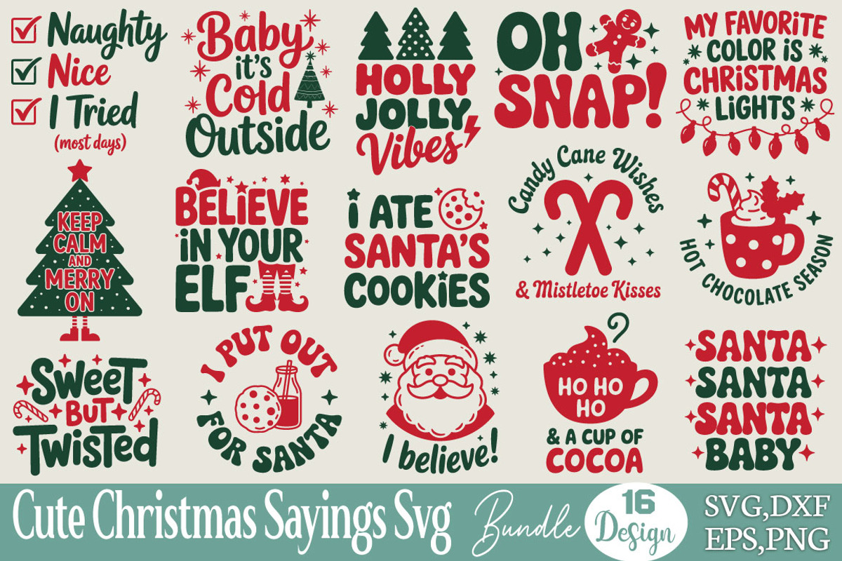 Cute Christmas Sayings SVG Bundle, an Object Graphic by DollarSmart