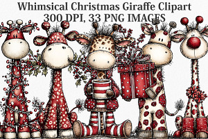 Whimsical Christmas Giraffe Clipart, an Illustration by Canvas Craft