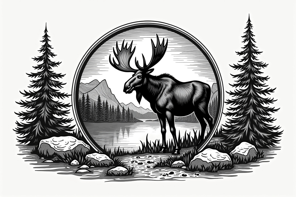 Moose with mountain in the forest, an Illustration by Amazin_art (Photo 8 of 13)