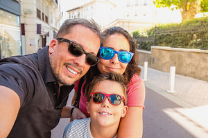 Selfie family on summer holiday featuring family, happy, and selfie