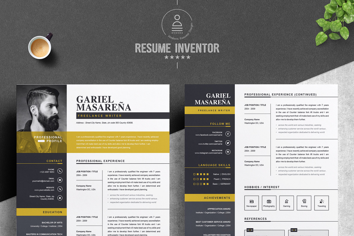 Professional Word Resume CV Template, a Resume Template by ResumeInventor (Photo 2 of 6)