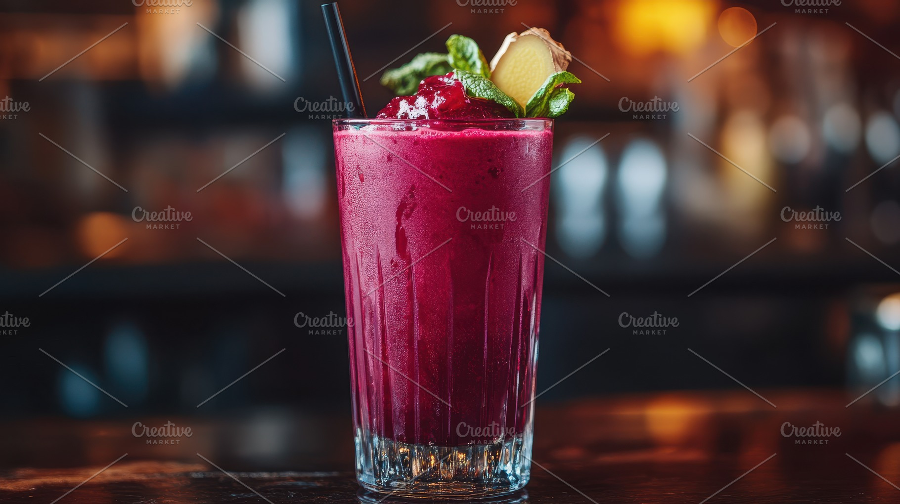 Refreshing fruit smoothie with garni, a Food & Drink Photo by Pixeness Studio