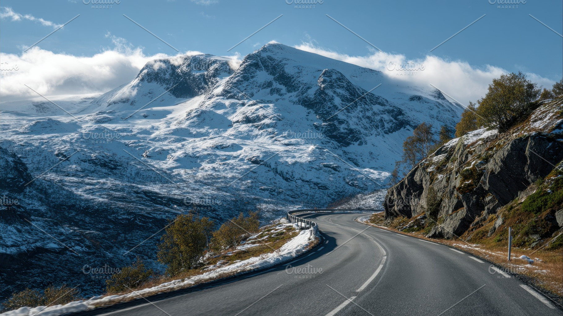 Snowy mountain road winding, a Photo by Beautiful things