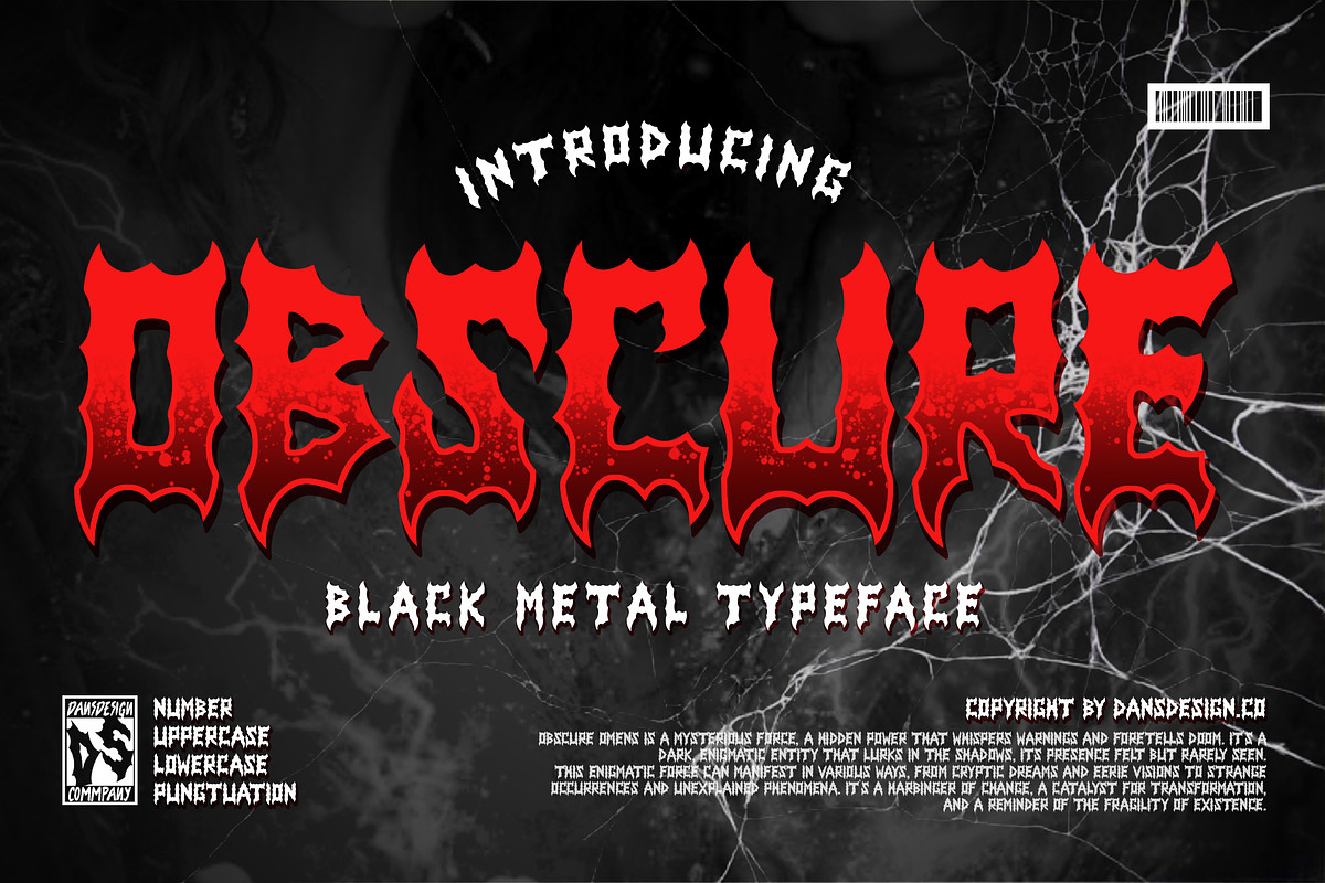 Obscure Metal Horror Blackletter Y2k, a Blackletter Font by dansdesign (Photo 1 of 12)
