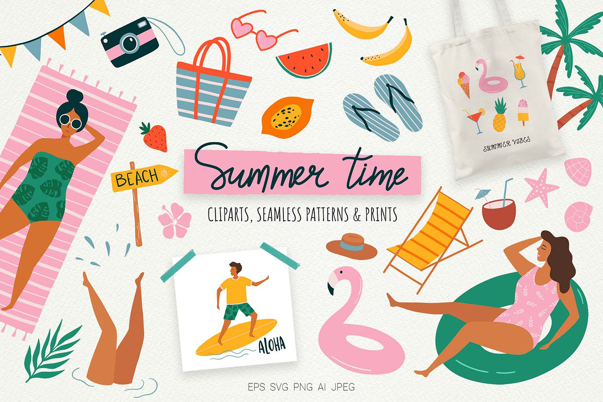 Summer Beach Clipart & Patterns Set, a Seasonal Illustration by Irina Ostapenko (Photo 1 of 10)