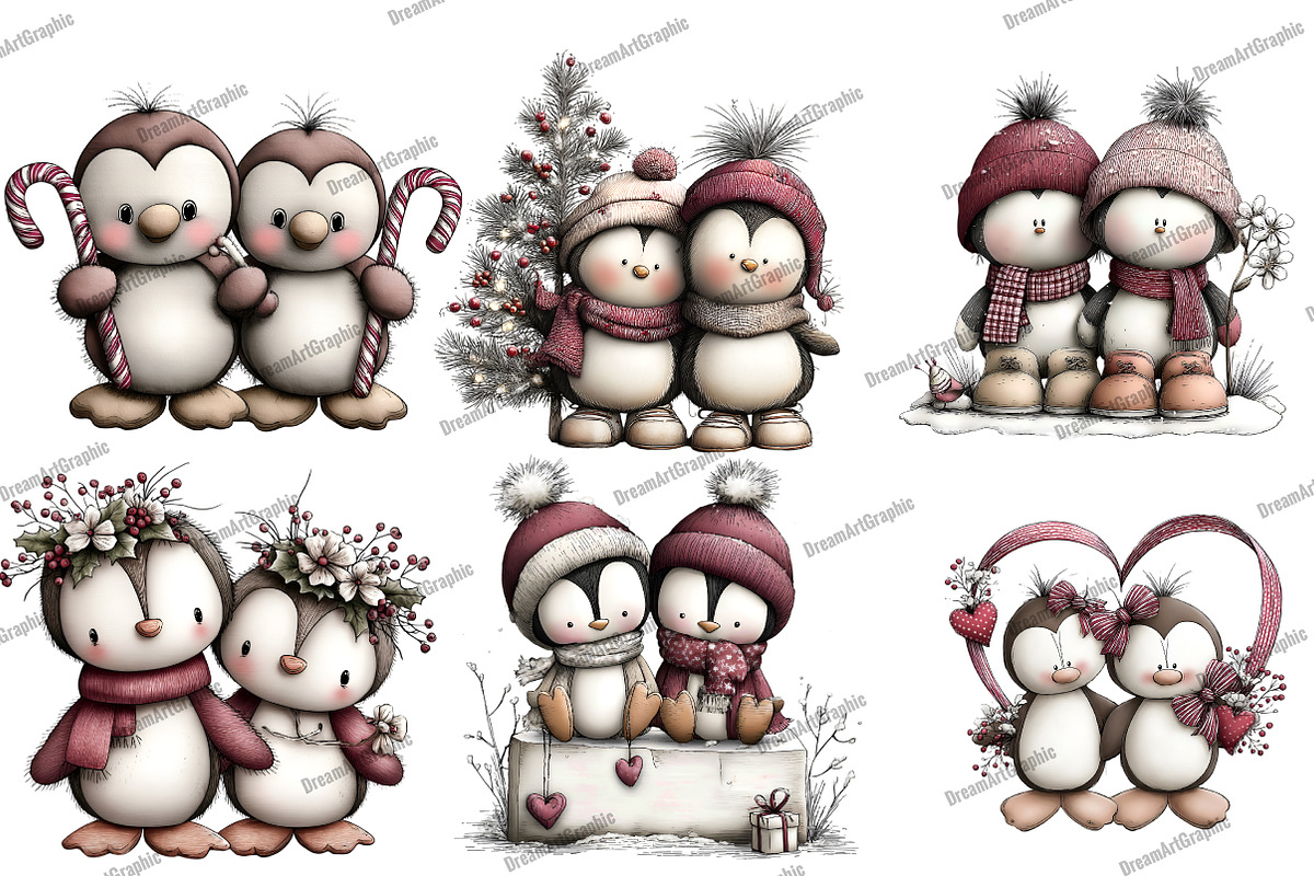 Quirky Christmas Penguin Couple, an Illustration by DreamArtGraphic (Photo 2 of 5)