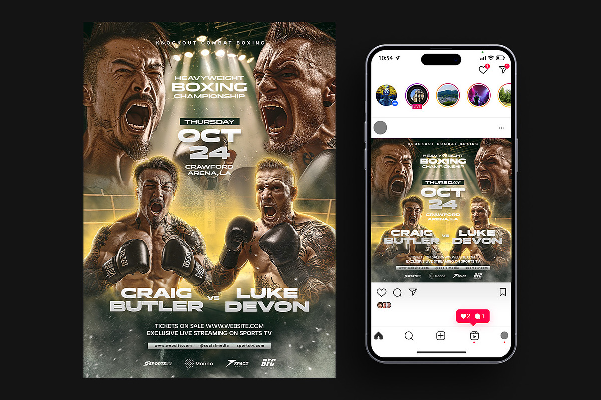 Boxing Poster Template, a Flyer Template by Bornx Design