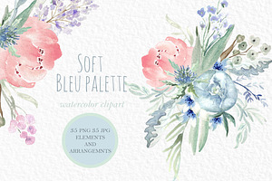 Soft Blue Peonies Watercolor Clipart