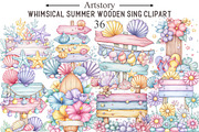 Whimsical Summer Wooden Sing Clipart, an Illustration by designcity5 (Thumbnail 1 of 5)