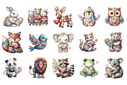 Valentine Patchwork Animal Clipart, an Illustration by SinaCreation (Thumbnail 2 of 11)