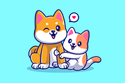 Cute Shiba Inu Dog Playing With Cat, an Animal Illustration by Catalyst Labs (Thumbnail 3 of 3)