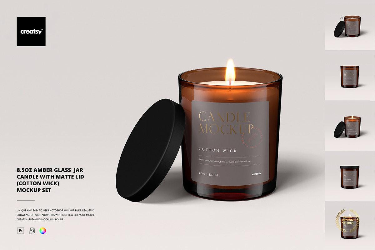 8.5oz Amber Glass Jar Candle Mockup, a Household Mockup by creatsy5 (Photo 1 of 8)