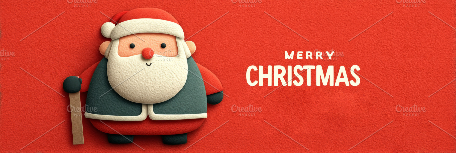 Cute cartoon Santa Claus with Merry Christmas text on red textur, a Holiday Photo by José Manuel Gelpi