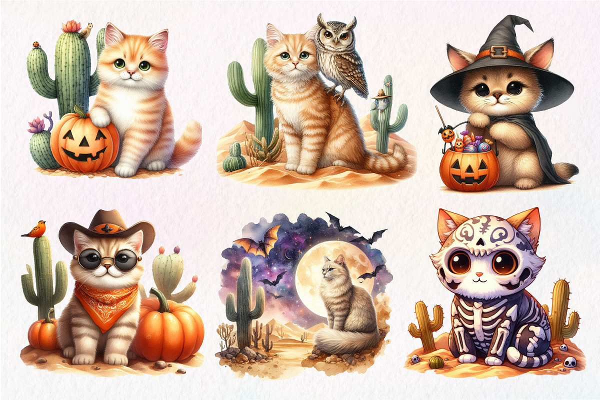 Halloween Desert Cat Clipart, an Illustration by Dream Creation (Photo 2 of 7)