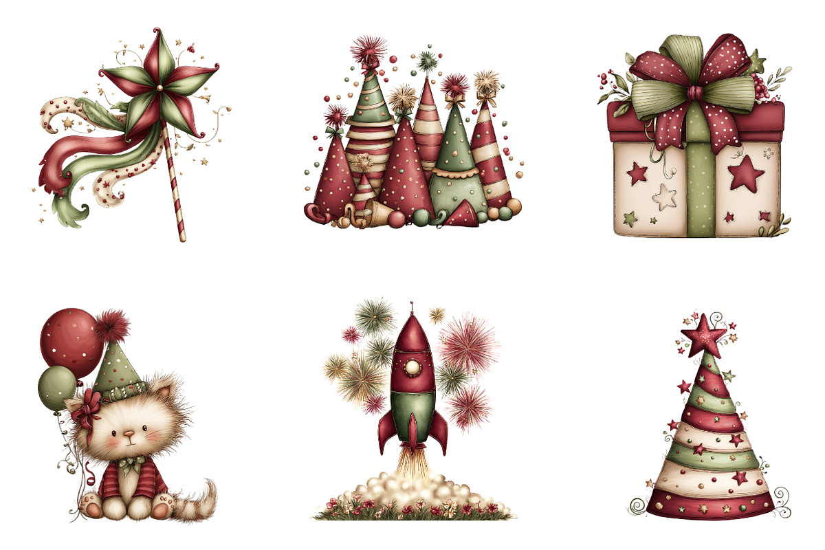 Watercolor Happy New Year Clipart, an Illustration by designcity5 (Photo 4 of 5)