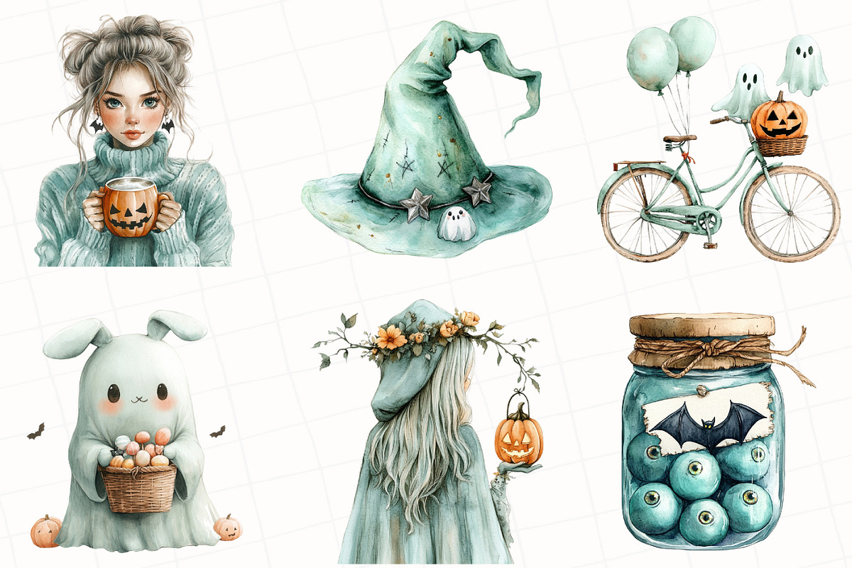 Mint Green Halloween Clipart, an Illustration by OK Design (Photo 4 of 5)