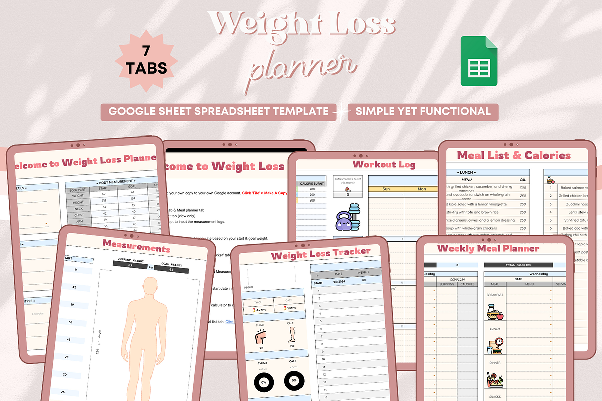 Spreadsheet Weight Loss Planner, a Templates & Theme by bellaROSEworkshop (Photo 5 of 6)