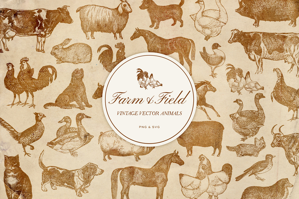 Vintage Farm Animal Vector Graphics, an Object Graphic by Eclectic Anthology (Photo 1 of 9)