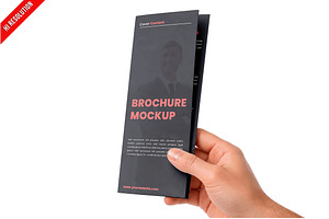 Trifold Brochure Single Hand PSD, a Merchandise Mockup by Bruno's Shop