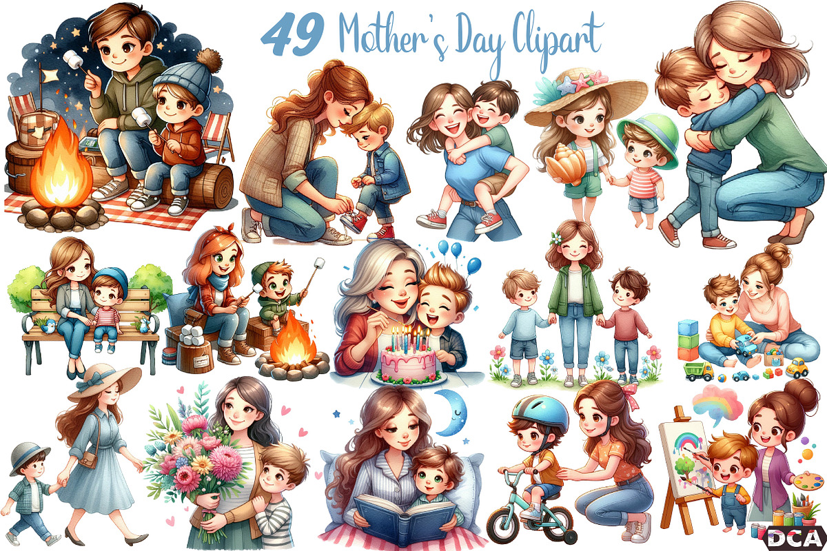 Mom and Sons Customizable Clipart, an Illustration by DreamCafeArt (Photo 1 of 6)