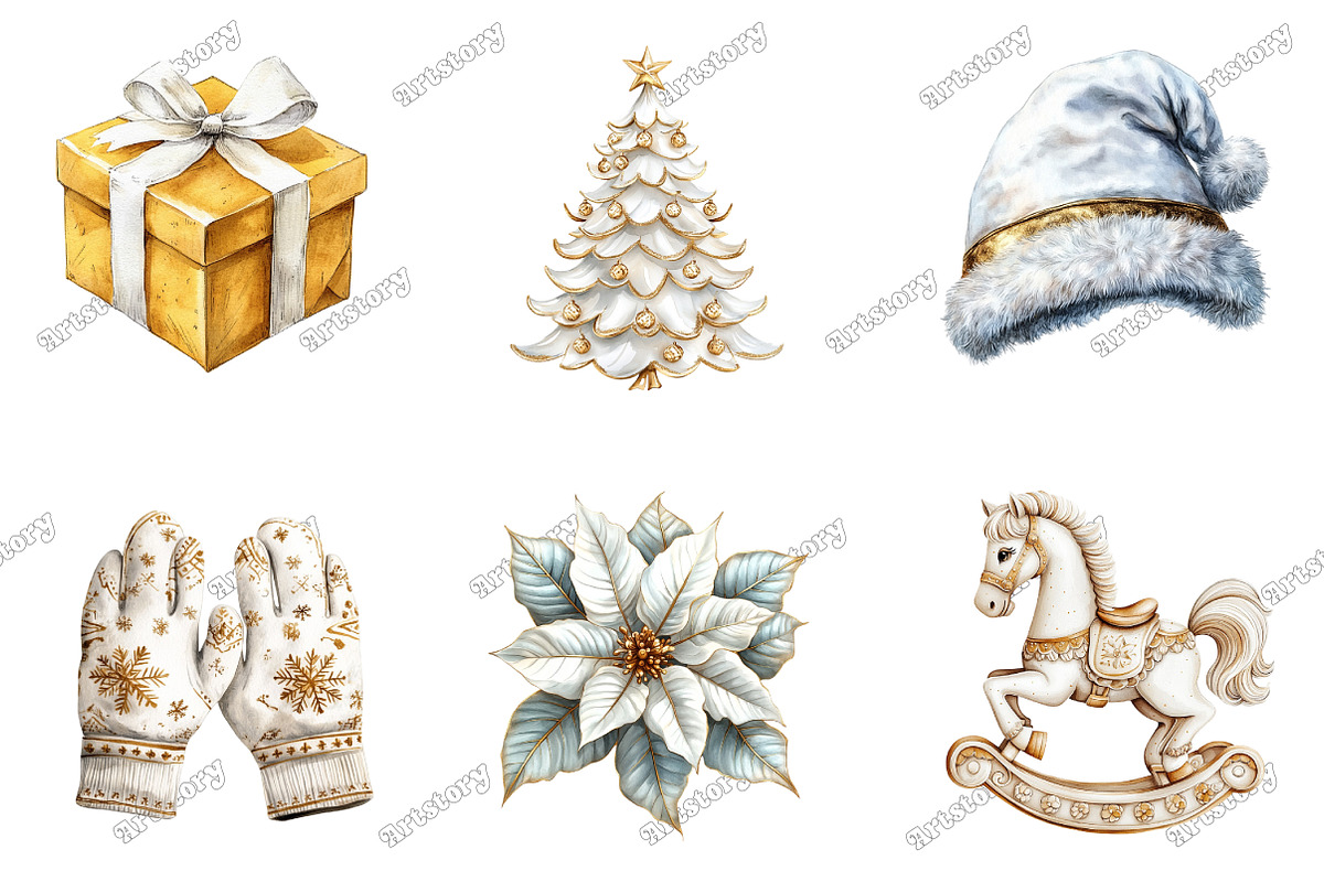 White & Gold Christmas Clipart, an Illustration by designcity5 (Photo 3 of 5)
