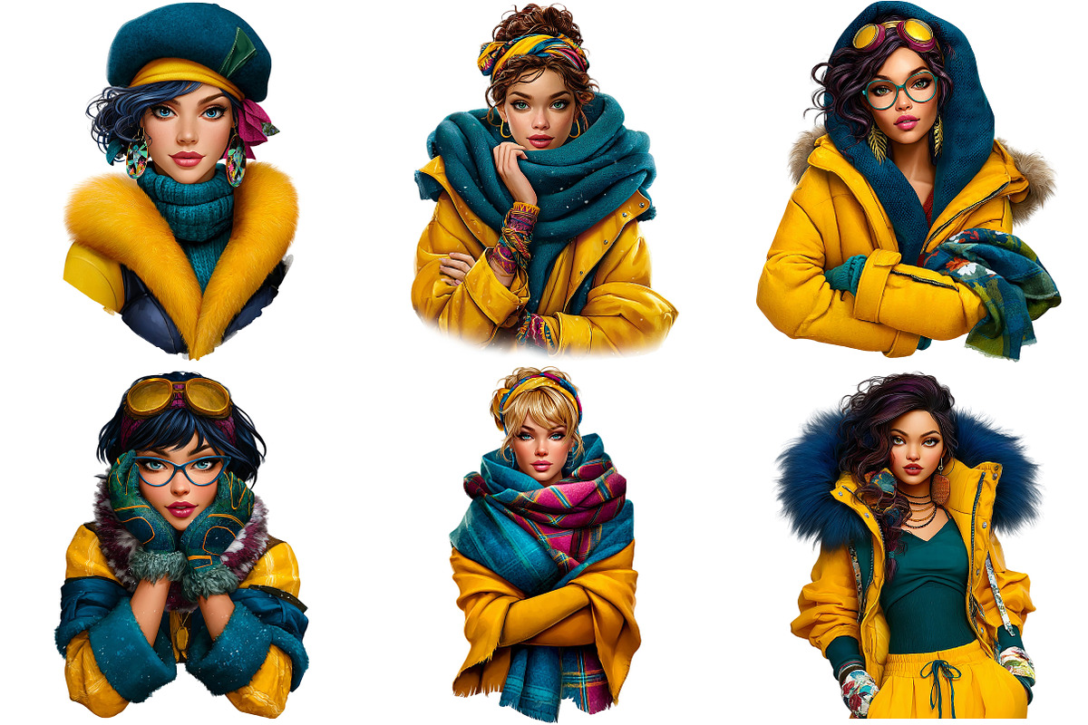 Modern Winter Girls Clipart Bundle, an Illustration by Craft Nest (Photo 5 of 8)