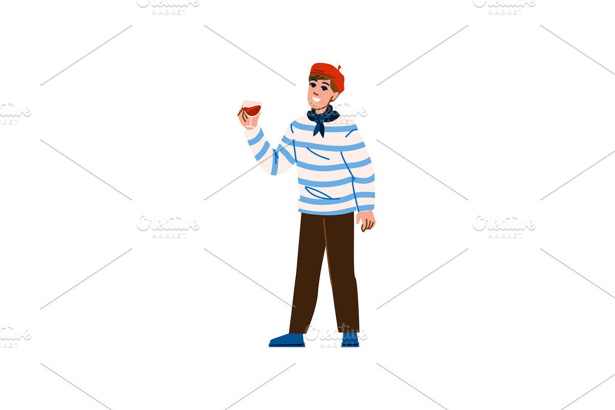 French man wearing beret and striped, a Person Illustration by pikepicture