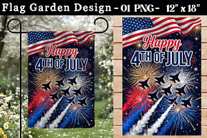 Happy 4th of July Garden Flag Design, a Seasonal Illustration by Rose Art