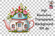 Teapot House PNG Clipart Bundle, a Graphic by Clipart Studio (Thumbnail 8 of 11)