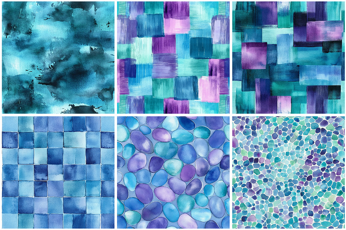 Teal Indigo Abstract Digital Papers, a Pattern Graphic by CitraGraphics (Photo 2 of 6)