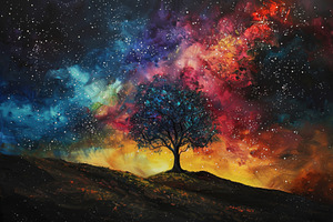 A striking tree stands alone on a hi, a Photo by Tanuart