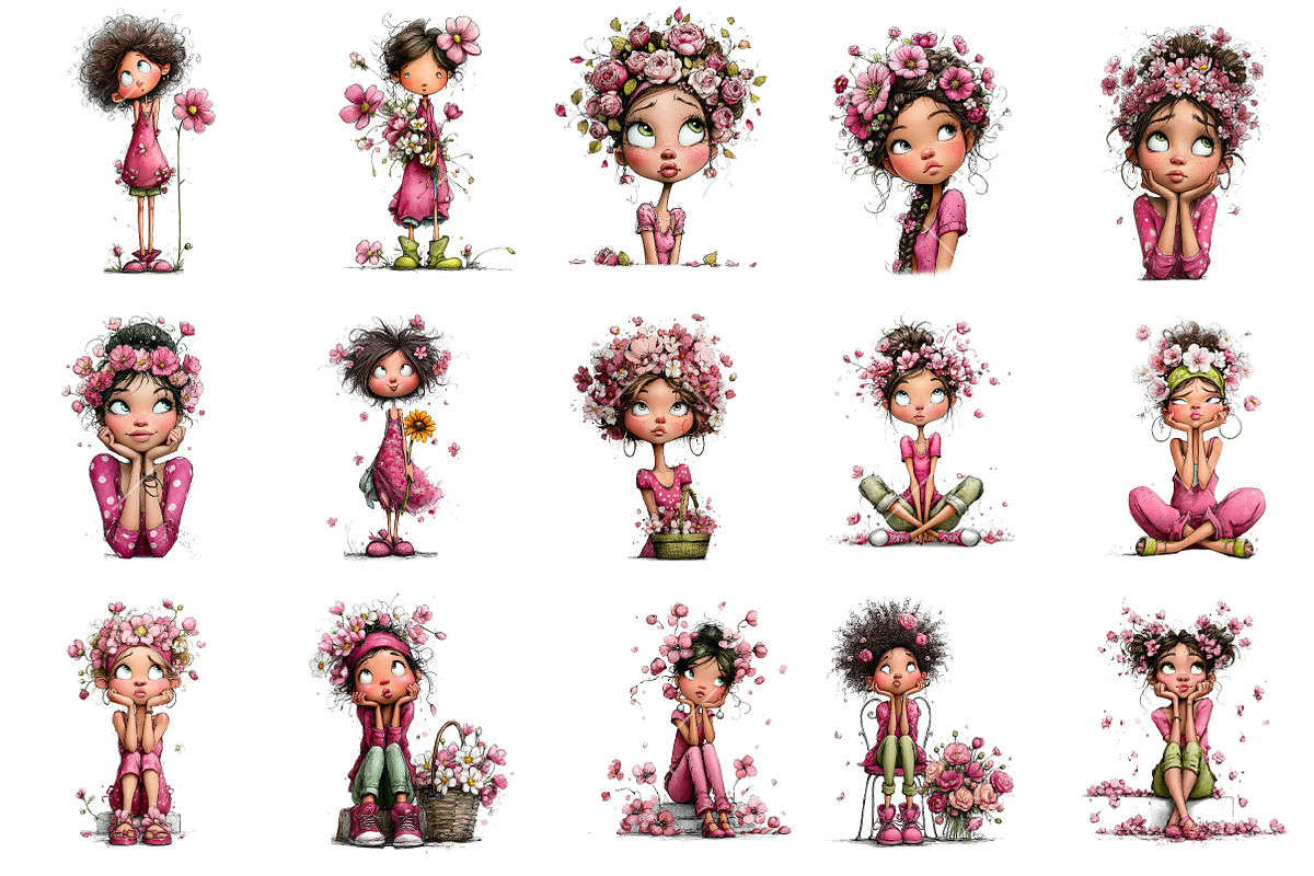 Whimsical Floral Girl Clipart, an Illustration by OK Design (Photo 3 of 6)