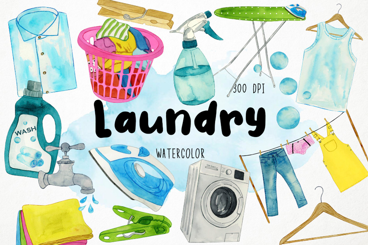Watercolor Laundry Clipart, Cleaning, an Object Graphic by Paulaparaula (Photo 1 of 3)
