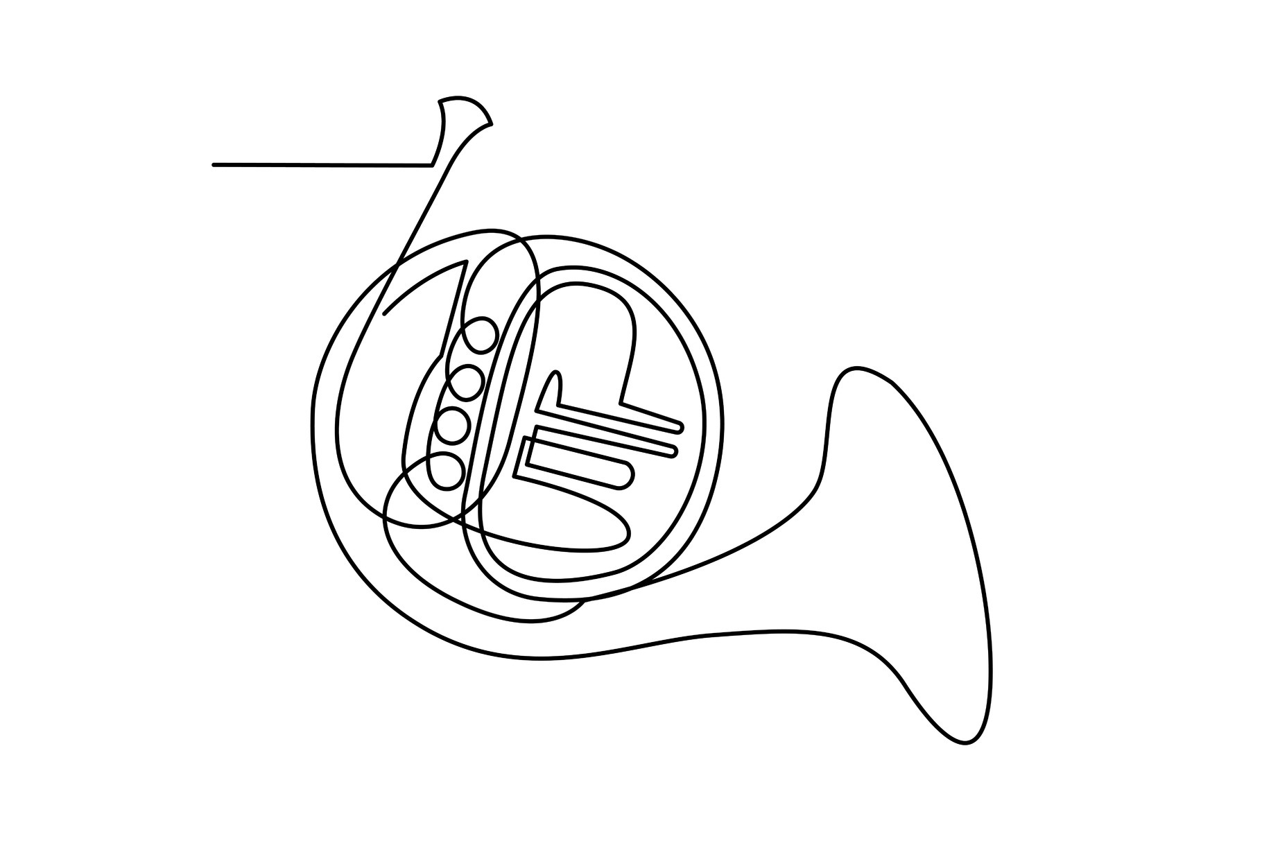 Continuous Line Drawing French Horn by Samui-Art | Creative Market