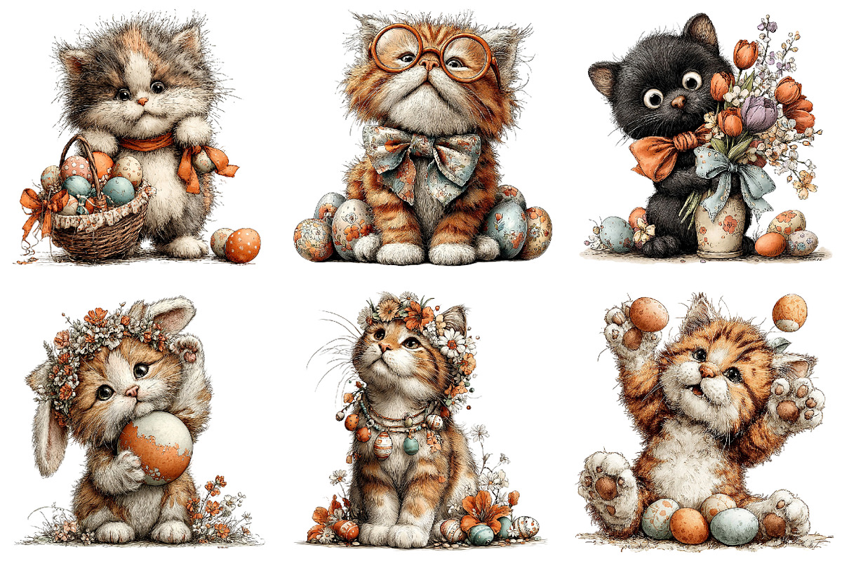 Whimsical Easter Cats Clipart Bundle, an Illustration by Dream Creation (Photo 5 of 6)