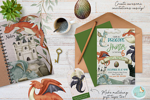 Dragons Watercolor Clipart Set