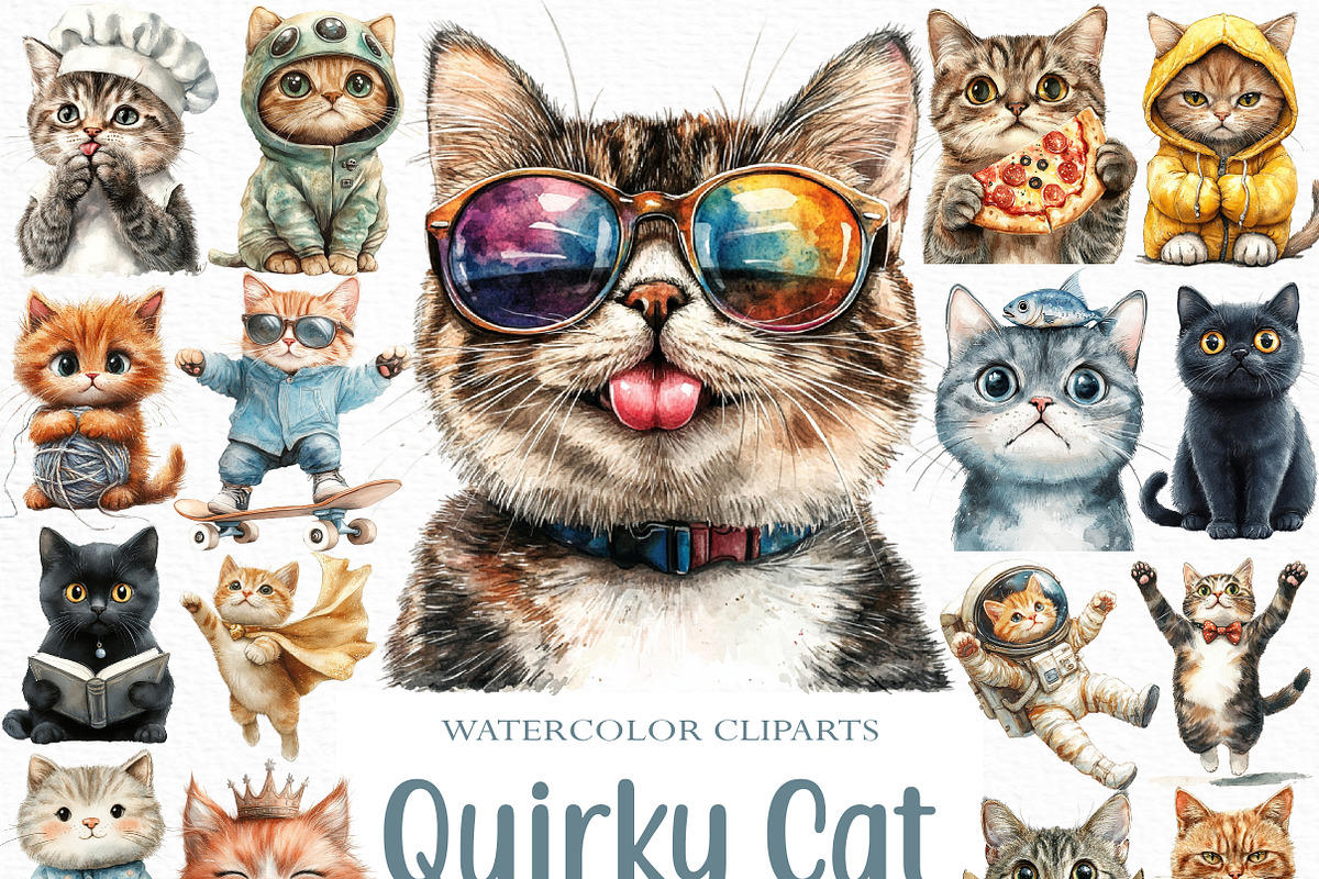 Quirky Cat Clipart Bundle, an Illustration by Craft Nest (Photo 1 of 6)