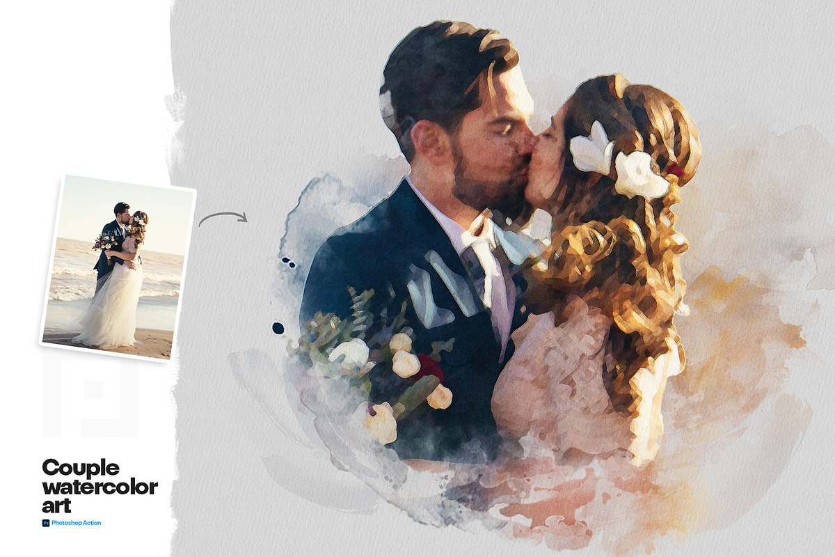 Couple watercolor art photo effect, an Action Add-On by Shovajit (Photo 9 of 9)