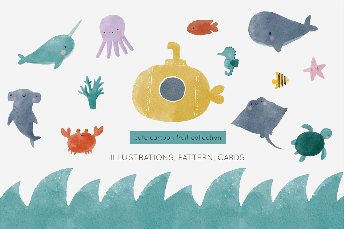 Big sea adventure - watercolor set, an Animal Illustration by Cute And Wild (Photo 1 of 7)