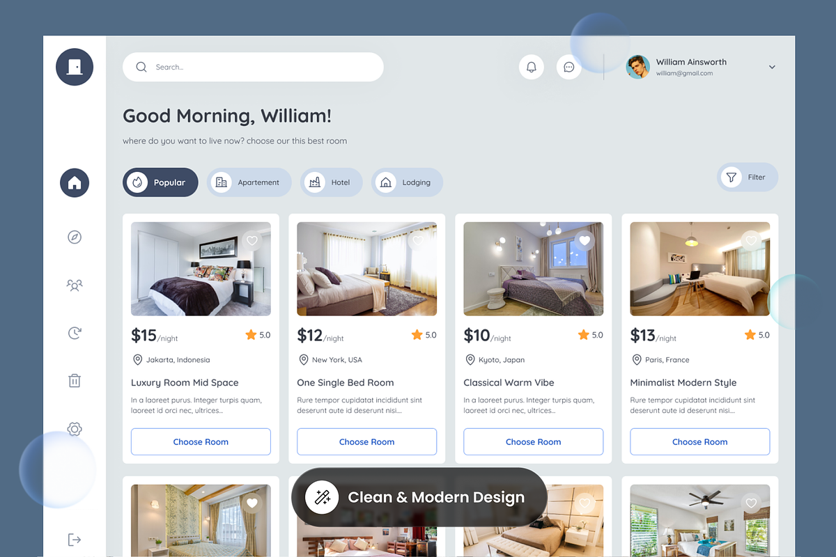 Roomate - Room Booking Dashboard, a Websites & App Template by SLAB! Design