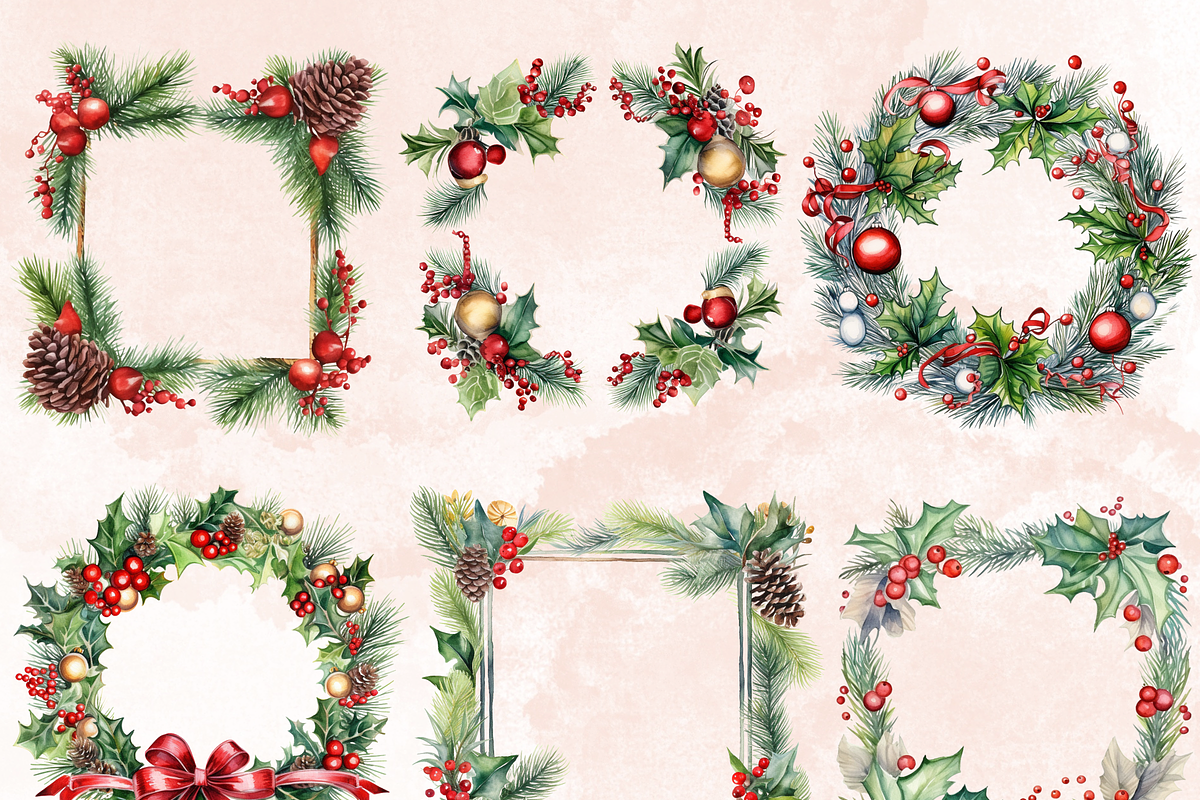 Watercolor Christmas Frames Clipart, an Illustration by GiraffeCreative (Photo 4 of 9)